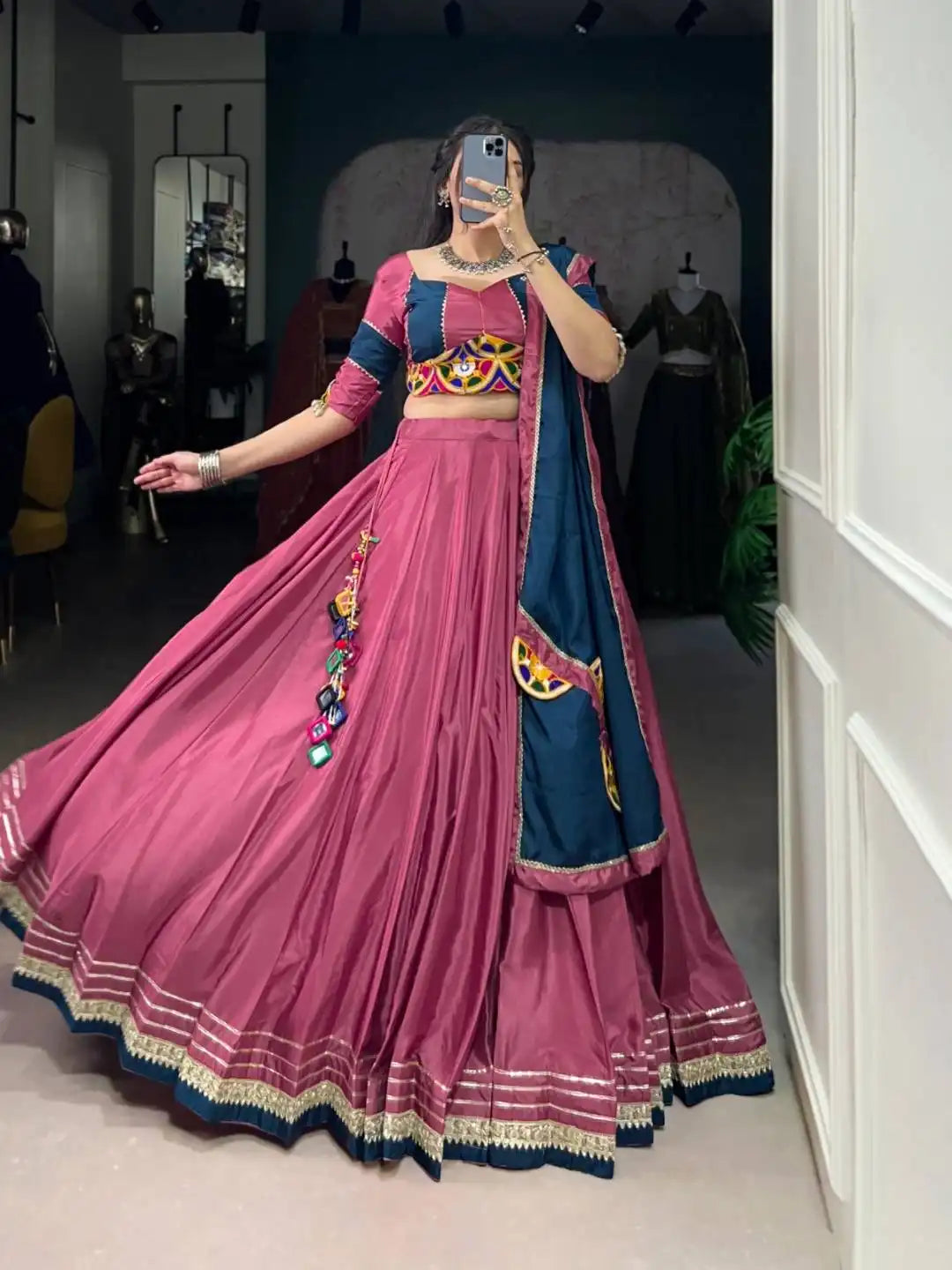 WMN 1656 Flared Crape Silk Lehenga Choli Navratri Collection