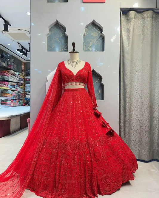 SBD 1770 Soft Net Red Party Wear Lehenga Choli