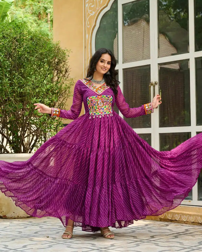 Moni 1182 Purple Color  Georgette Gown Navratri Design With Laheriya Print 2025