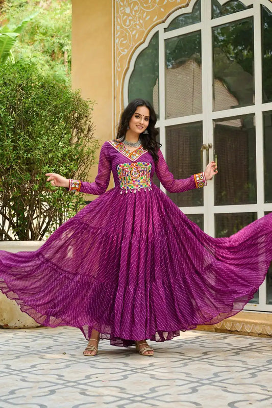 Moni 1182 Purple Color  Georgette Gown Navratri Design With Laheriya Print 2025