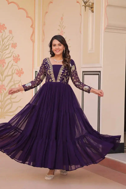 Mohini 9237 Purple Color Blooming Flair Gown Sequins & Zari Emboidery Work