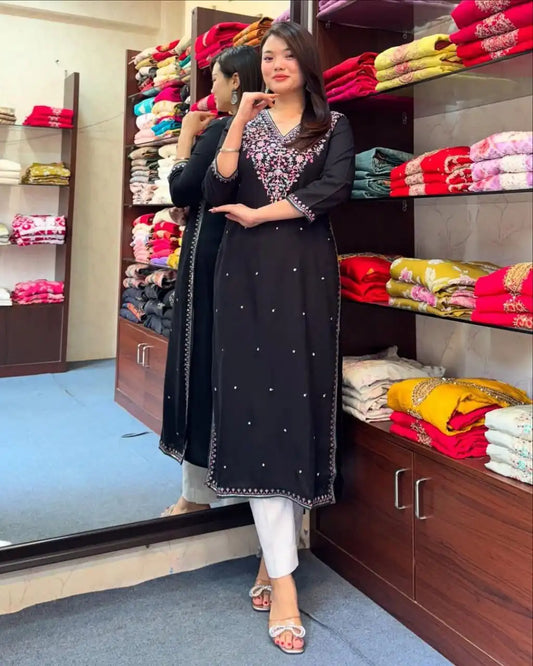 Yasu Vol 59 Banana Silk Kurti Pant With Embroidery Work Design