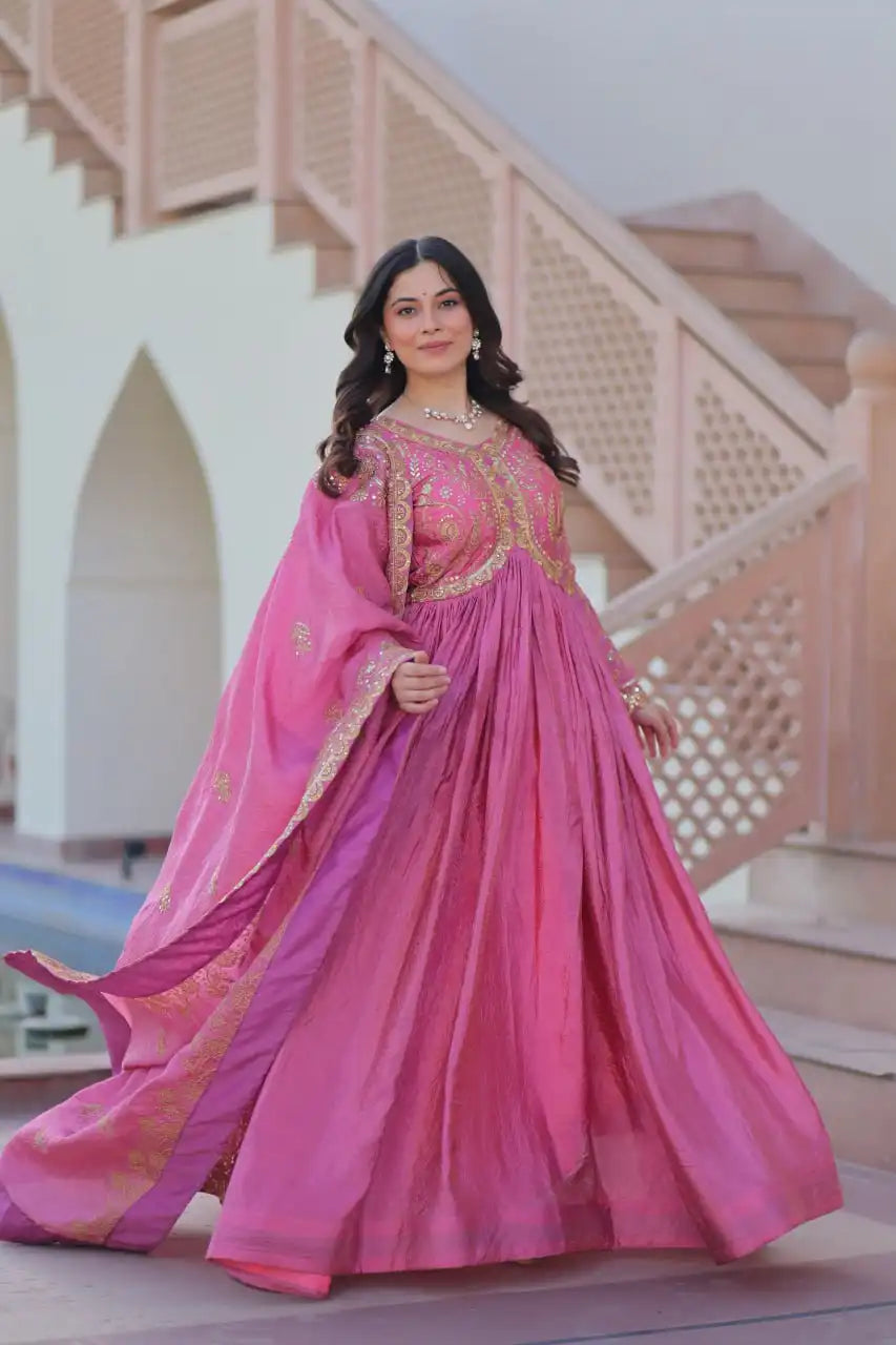 Mohini 9240 Gold Crush Gown With Dupatta Embroidery Work Collection 2025