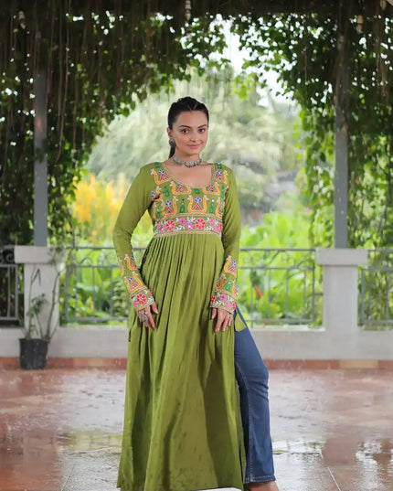 Moni 1183 Rayon YellowGreen Color Kurti Navratri Western Collection 2025