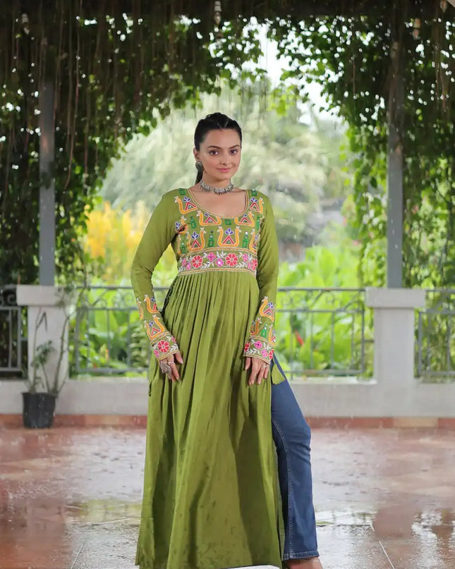 Moni 1183 Rayon YellowGreen Color Kurti Navratri Western Collection 2025