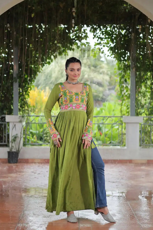 Moni 1183 Rayon YellowGreen Color Kurti Navratri Western Collection 2025
