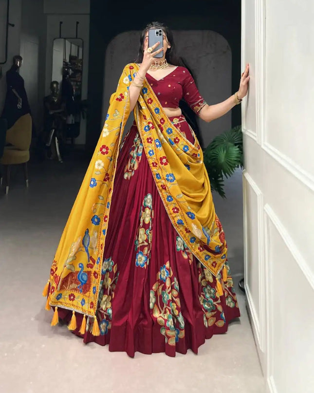 WMN 1239 Maroon Color Tussar Silk Lehenga Choli For Party Wear 2025