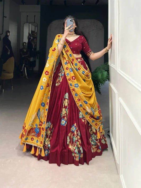 WMN 1239 Maroon Color Tussar Silk Lehenga Choli For Party Wear 2025