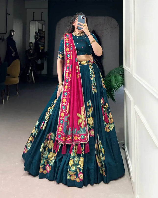 WMN 1239 Rama Color Tussar Silk Lehenga Choli For Party Wear 2025