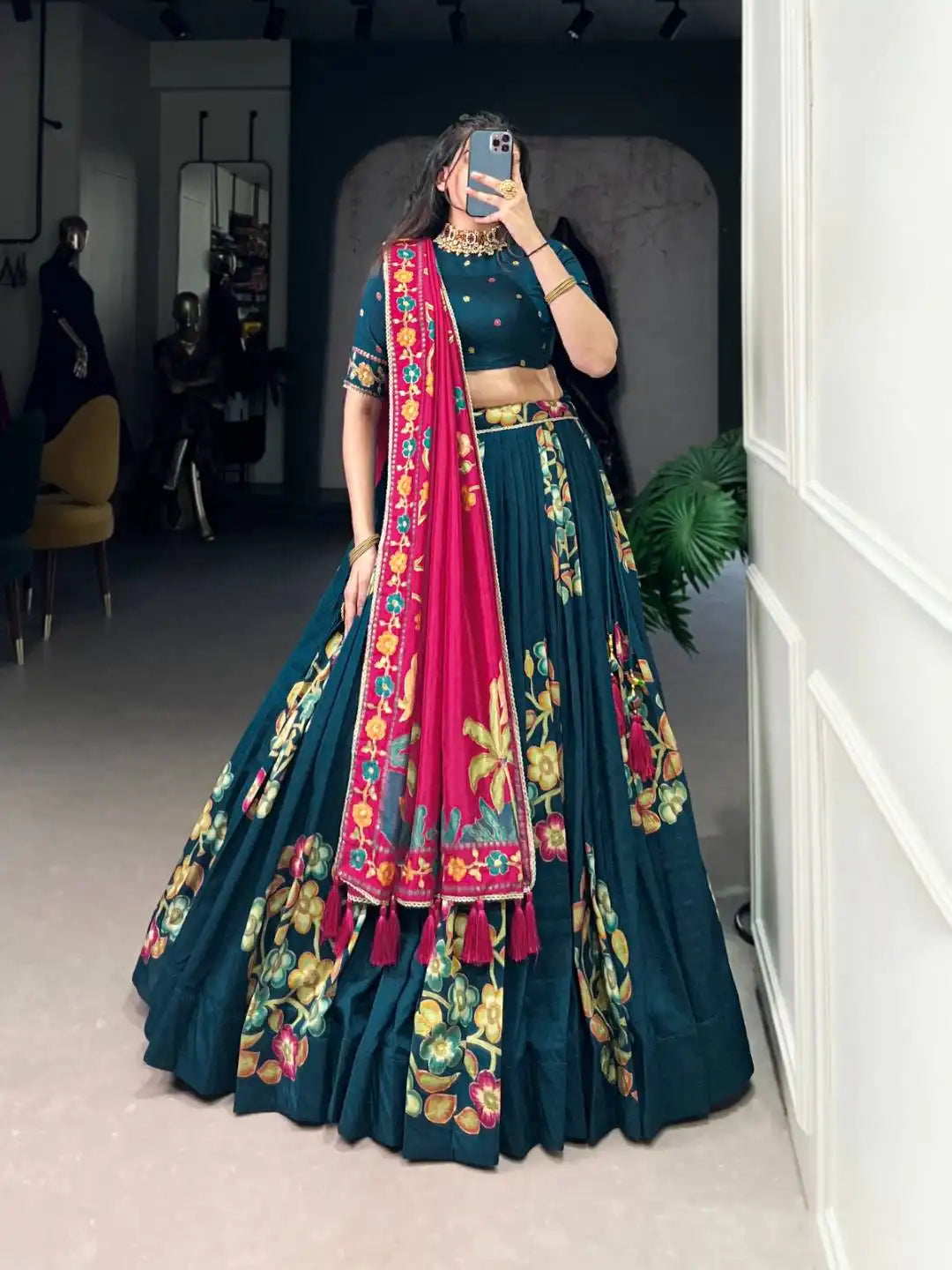 WMN 1239 Rama Color Tussar Silk Lehenga Choli For Party Wear 2025
