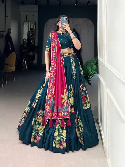 WMN 1239 Rama Color Tussar Silk Lehenga Choli For Party Wear 2025