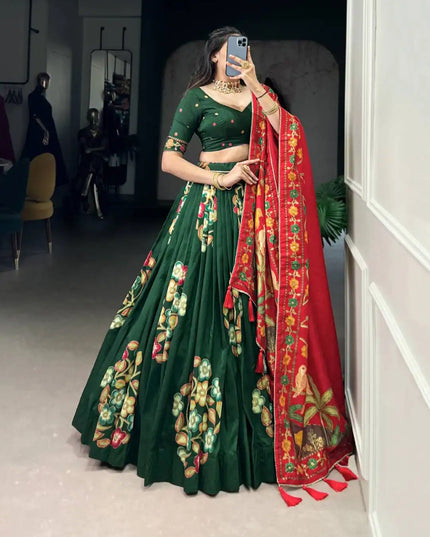 WMN 1239 Green Color Tussar Silk Lehenga Choli For Party Wear 2025