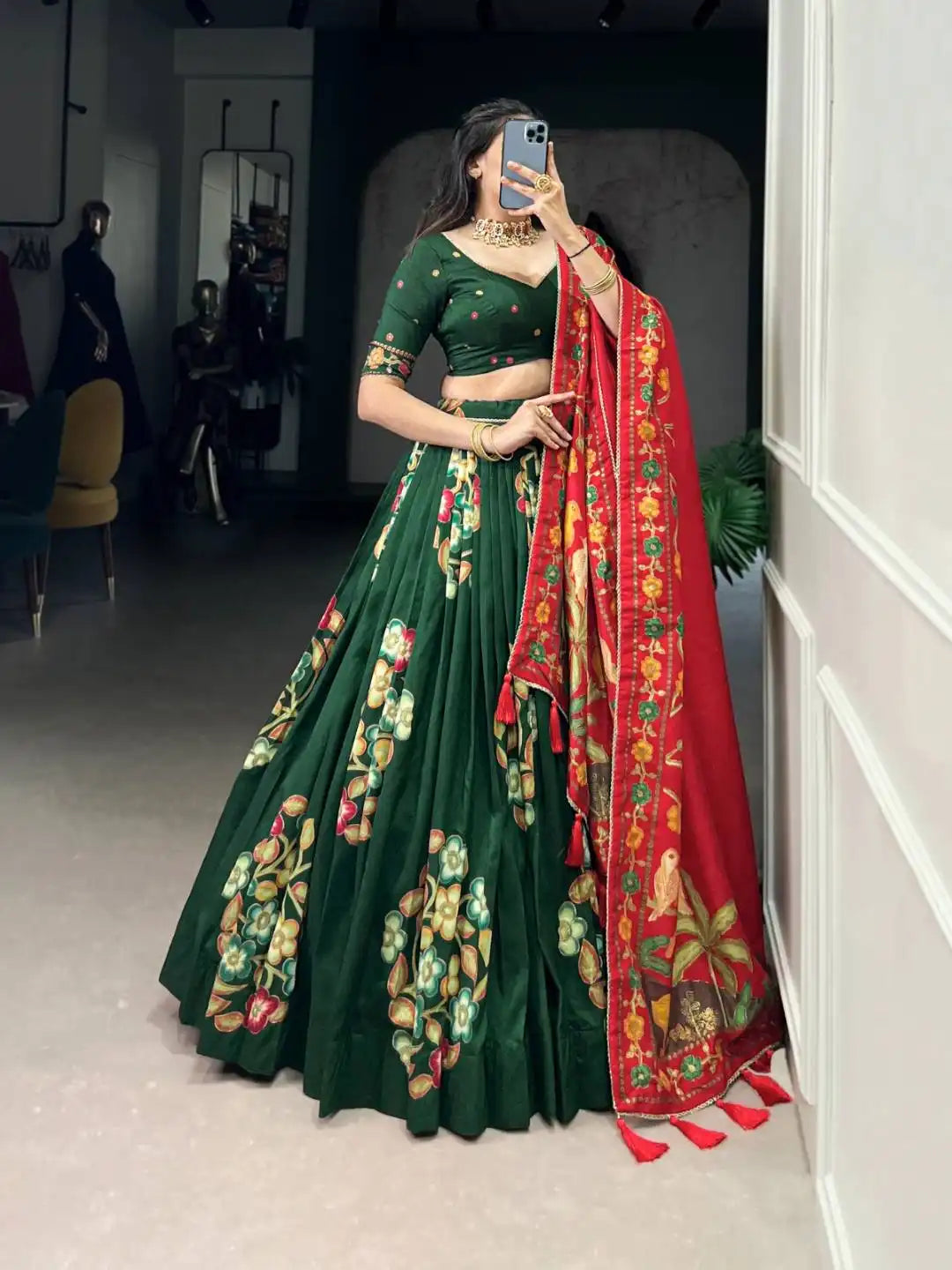 WMN 1239 Green Color Tussar Silk Lehenga Choli For Party Wear 2025