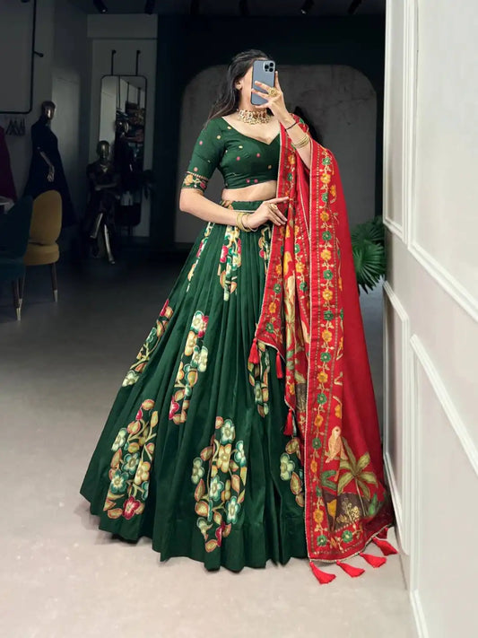 WMN 1239 Green Color Tussar Silk Lehenga Choli For Party Wear 2025