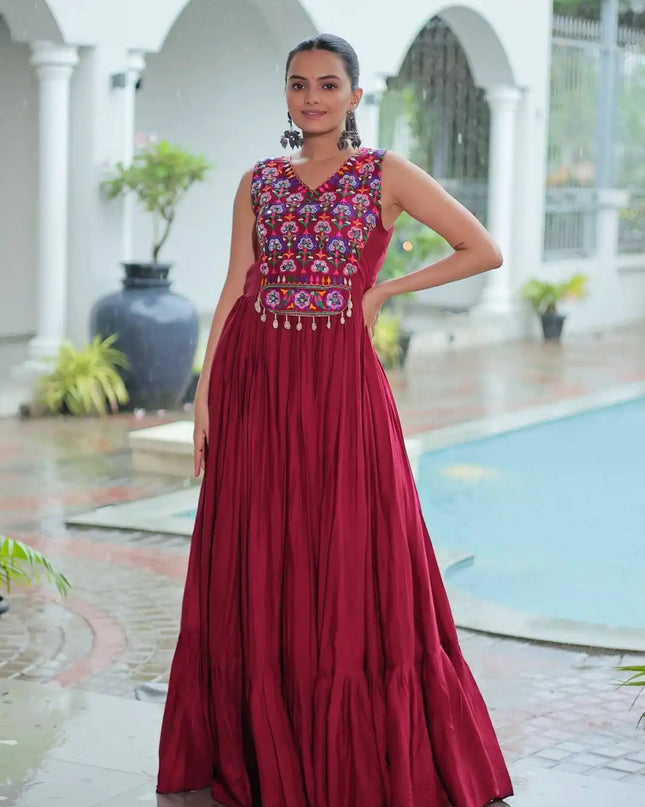 Mohini 9258 Reyon Maroon Color Navratri Gown Dress Collection 2025
