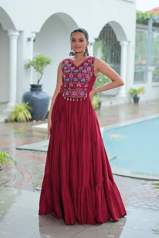 Mohini 9258 Reyon Maroon Color Navratri Gown Dress Collection 2025