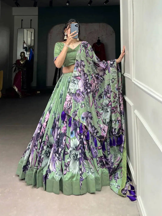WMN 1225 Green Stitched Silk Lehenga Choli For Party 2025