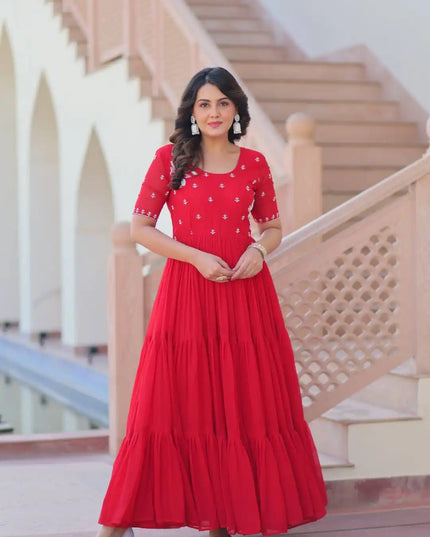 Moni 1173 Red Color Faux Blooming Designer Readymade Gown Collection