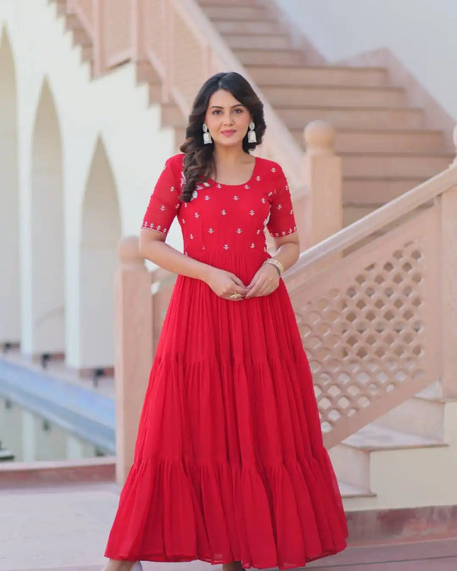 Moni 1173 Red Color Faux Blooming Designer Readymade Gown Collection