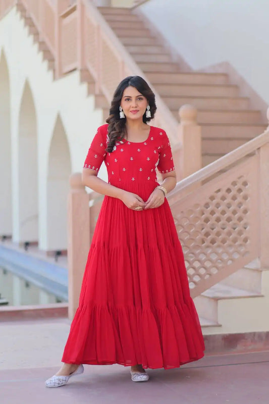 Moni 1173 Red Color Faux Blooming Designer Readymade Gown Collection