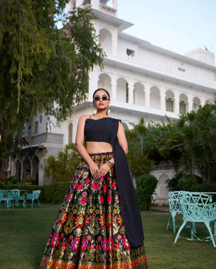 WMN 2018 Black Banarasi Silk Lehenga Choli Collections 2025