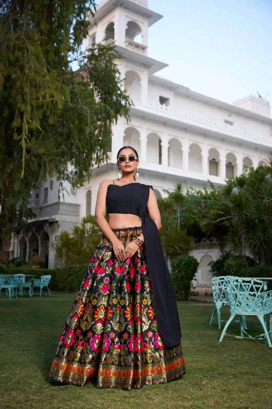 WMN 2018 Black Banarasi Silk Lehenga Choli Collections 2025