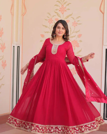 Mohini 9241 Designer Crimson Color Readymade Gown Dupatta Collection 2025