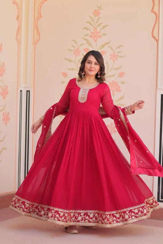 Mohini 9241 Designer Crimson Color Readymade Gown Dupatta Collection 2025