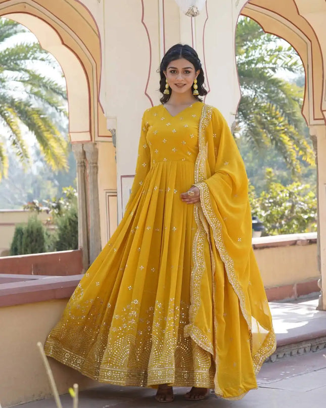 Moni 1084 Yellow Color Designer Readymade Gown Collection Online