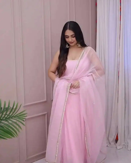 Sabina 5291 Georgette Pink Flare Gown Dupatta Collection