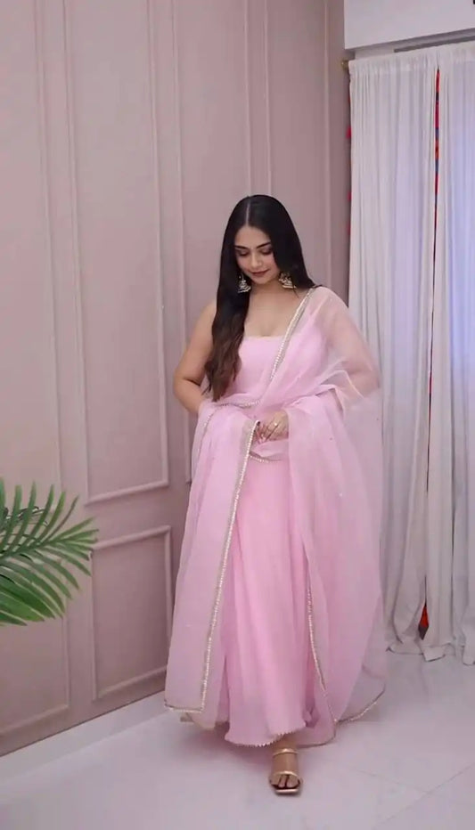 Sabina 5291 Georgette Pink Flare Gown Dupatta Collection