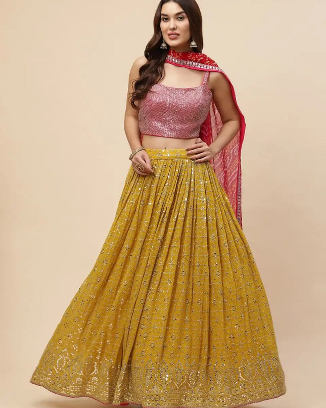 Zeel Georgette Gold Color Party Wear Lehenga Choli