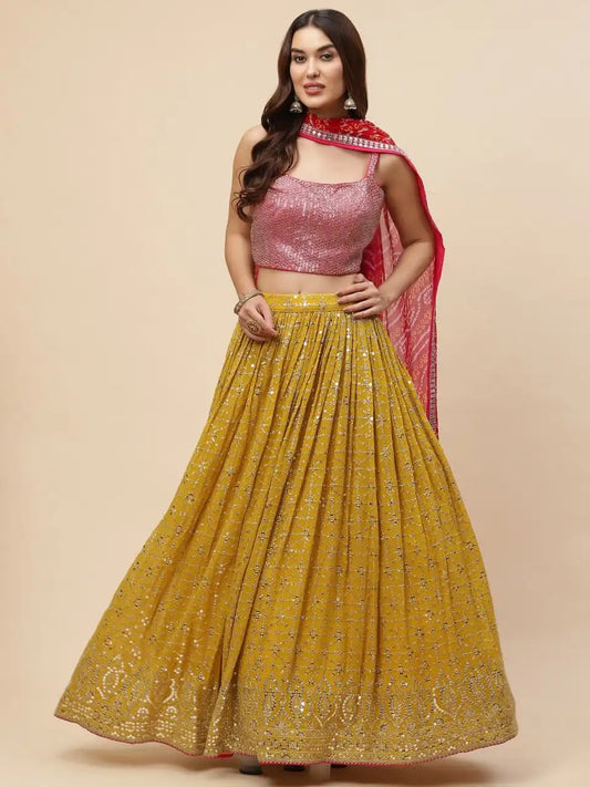 Zeel Georgette Gold Color Party Wear Lehenga Choli