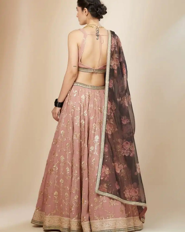 Zeel 5086 Peach Color Georgette Lehenga Choli With Sequence Embroidery Work