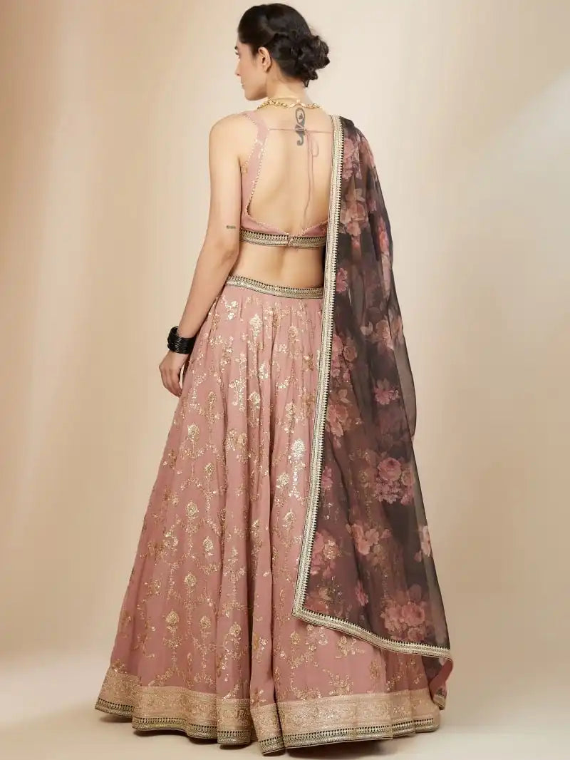 Zeel 5086 Peach Color Georgette Lehenga Choli With Sequence Embroidery Work