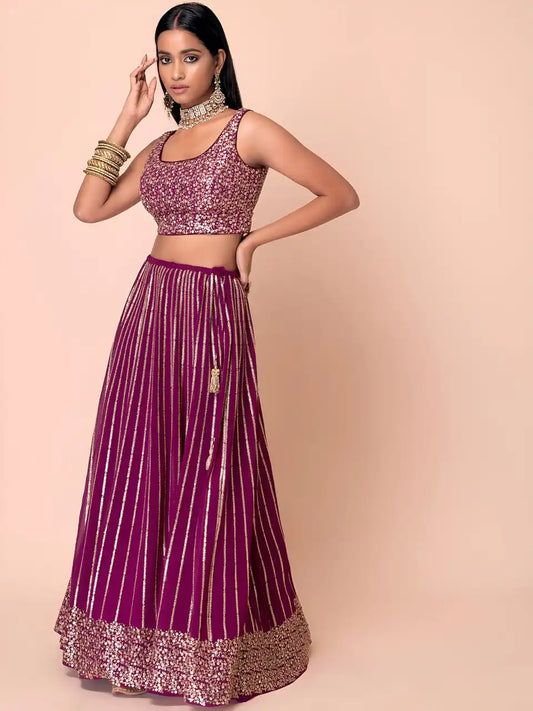 Zeel 15067 Plum Color Georgette lehenga Choli Party Wear Collection