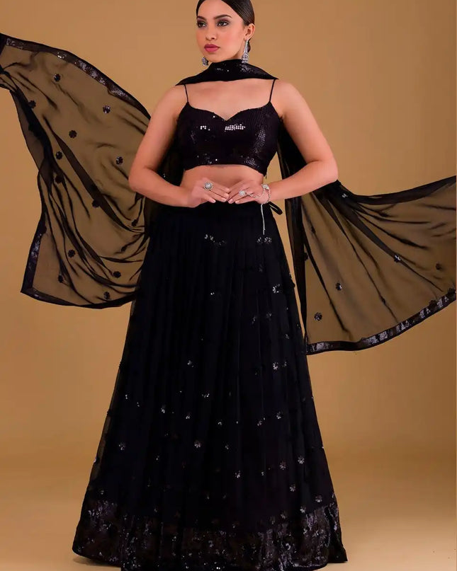 Zeel 15067A Black Georgette Lehenga Choli Party Wear Collection