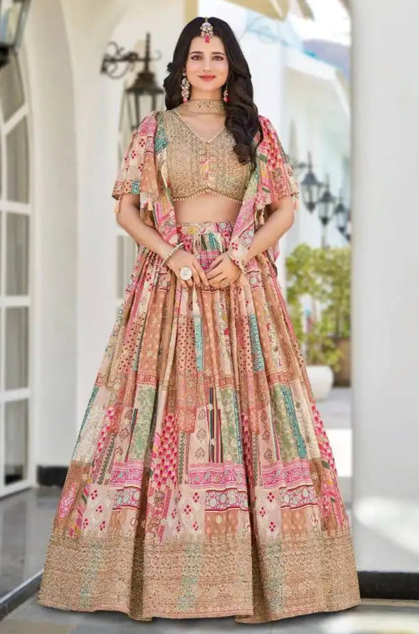 Zeel Queen Chinnon Silk Peach Color Designer Lehenga Choli Wholesale 2025