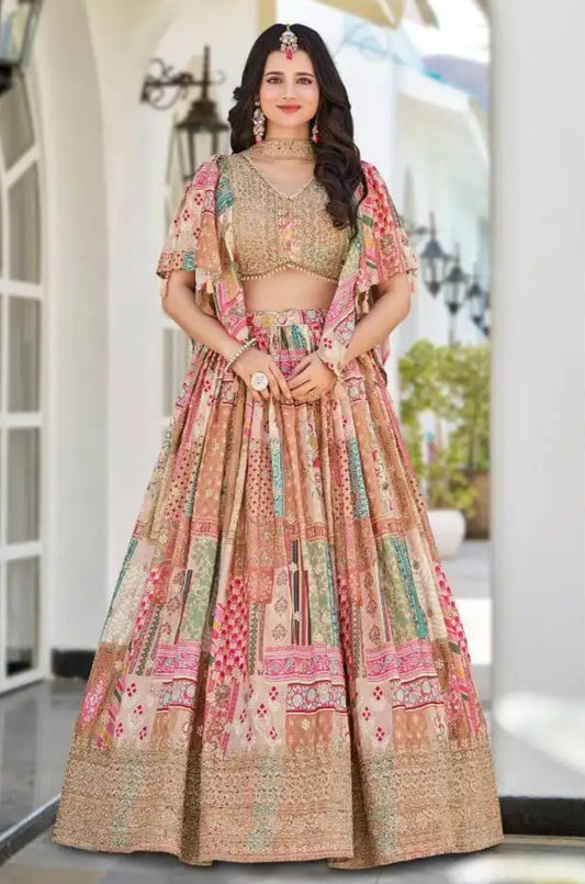 Zeel Queen Chinnon Silk Peach Color Designer Lehenga Choli Wholesale 2025
