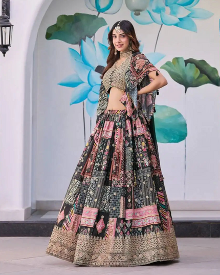 Zeel Queen Chinnon Silk Black Color Designer Lehenga Choli Wholesale 2025
