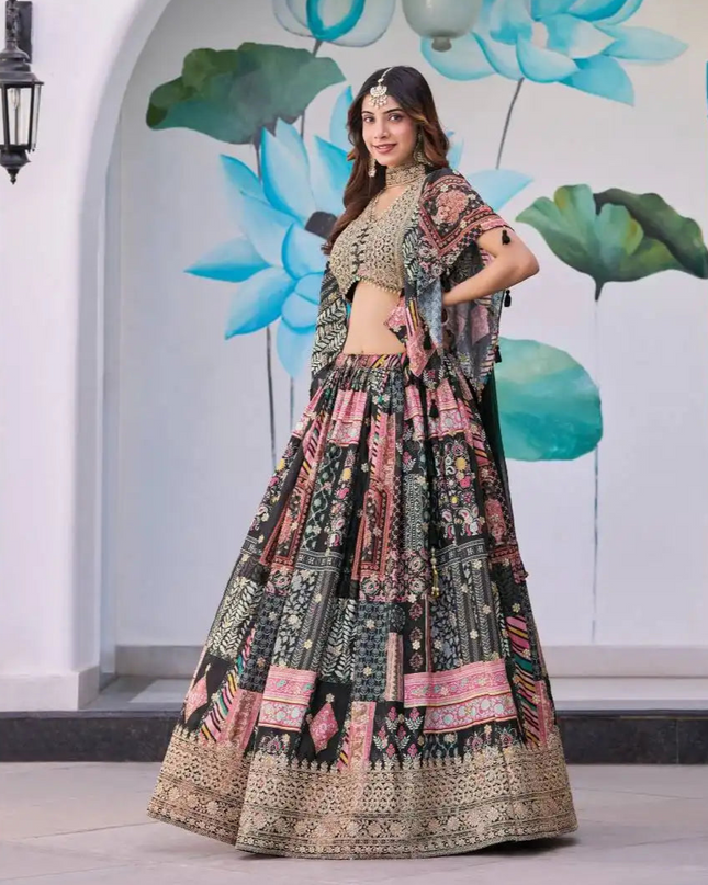 Zeel Queen Chinnon Silk Black Color Designer Lehenga Choli Wholesale 2025