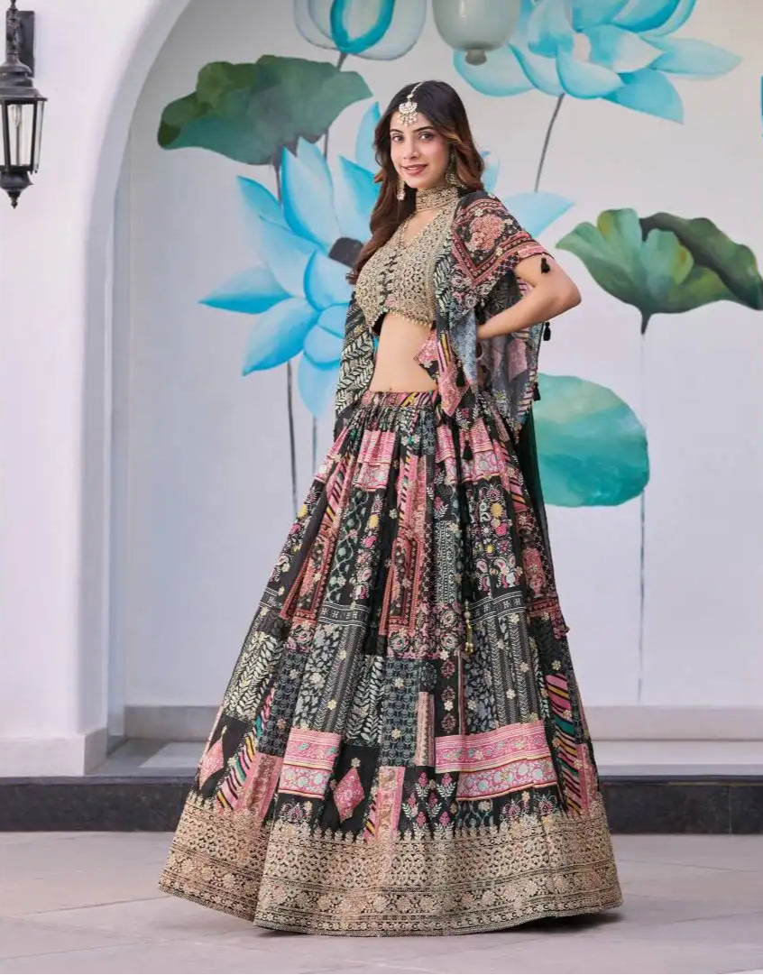 Zeel Queen Chinnon Silk Black Color Designer Lehenga Choli Wholesale 2025