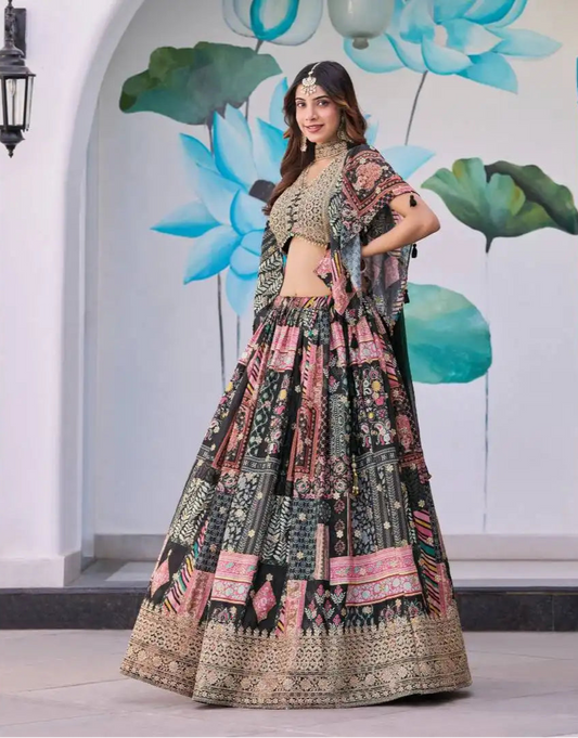Zeel Queen Chinnon Silk Black Color Designer Lehenga Choli Wholesale 2025