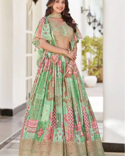 Zeel Queen Chinnon Silk Palegreen Color Designer Lehenga Choli Wholesale 2025
