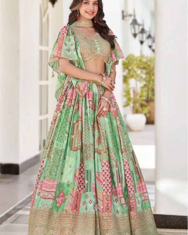 Zeel Queen Chinnon Silk Palegreen Color Designer Lehenga Choli Wholesale 2025