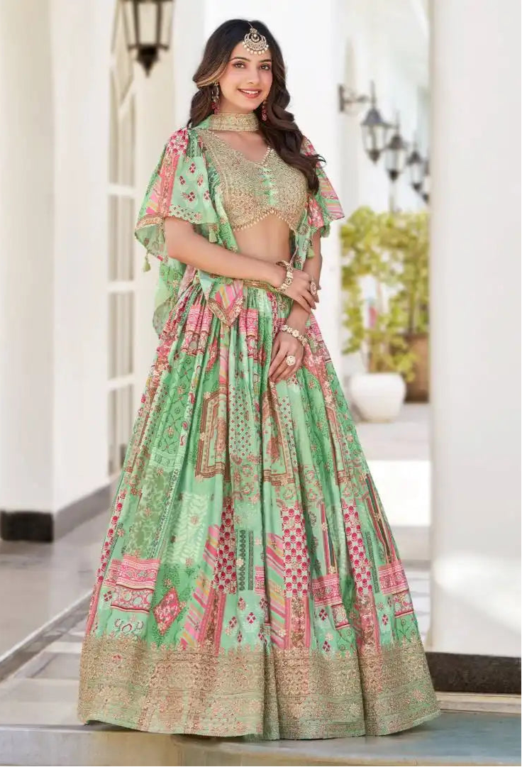 Zeel Queen Chinnon Silk Palegreen Color Designer Lehenga Choli Wholesale 2025