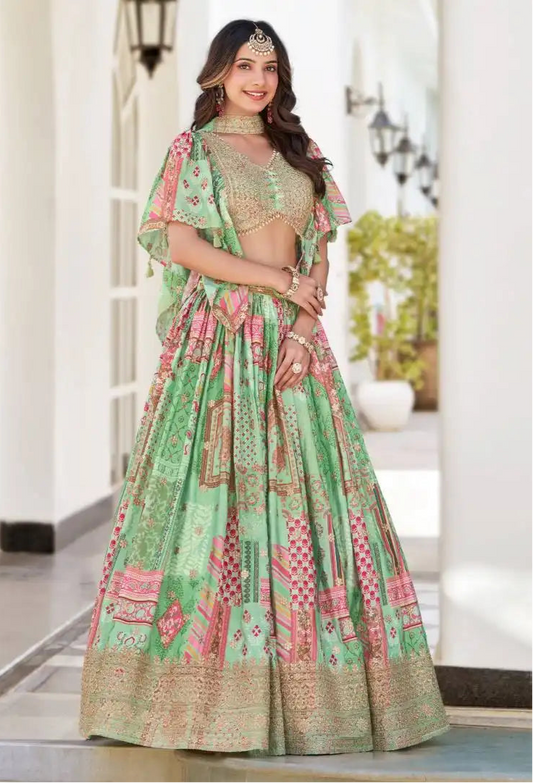 Zeel Queen Chinnon Silk Palegreen Color Designer Lehenga Choli Wholesale 2025