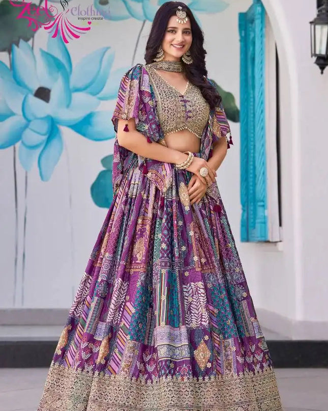 Zeel Queen Chinnon Silk Purpal Color Designer Lehenga Choli Wholesale 2025
