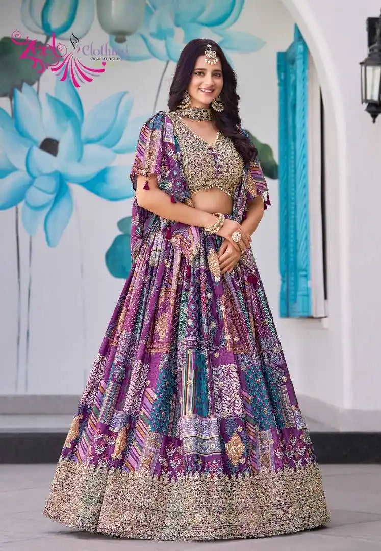 Zeel Queen Chinnon Silk Purpal Color Designer Lehenga Choli Wholesale 2025