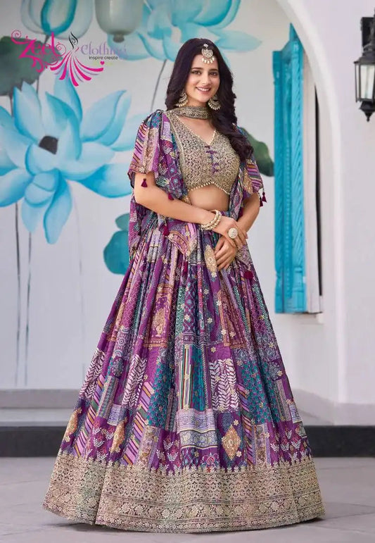 Zeel Queen Chinnon Silk Purpal Color Designer Lehenga Choli Wholesale 2025